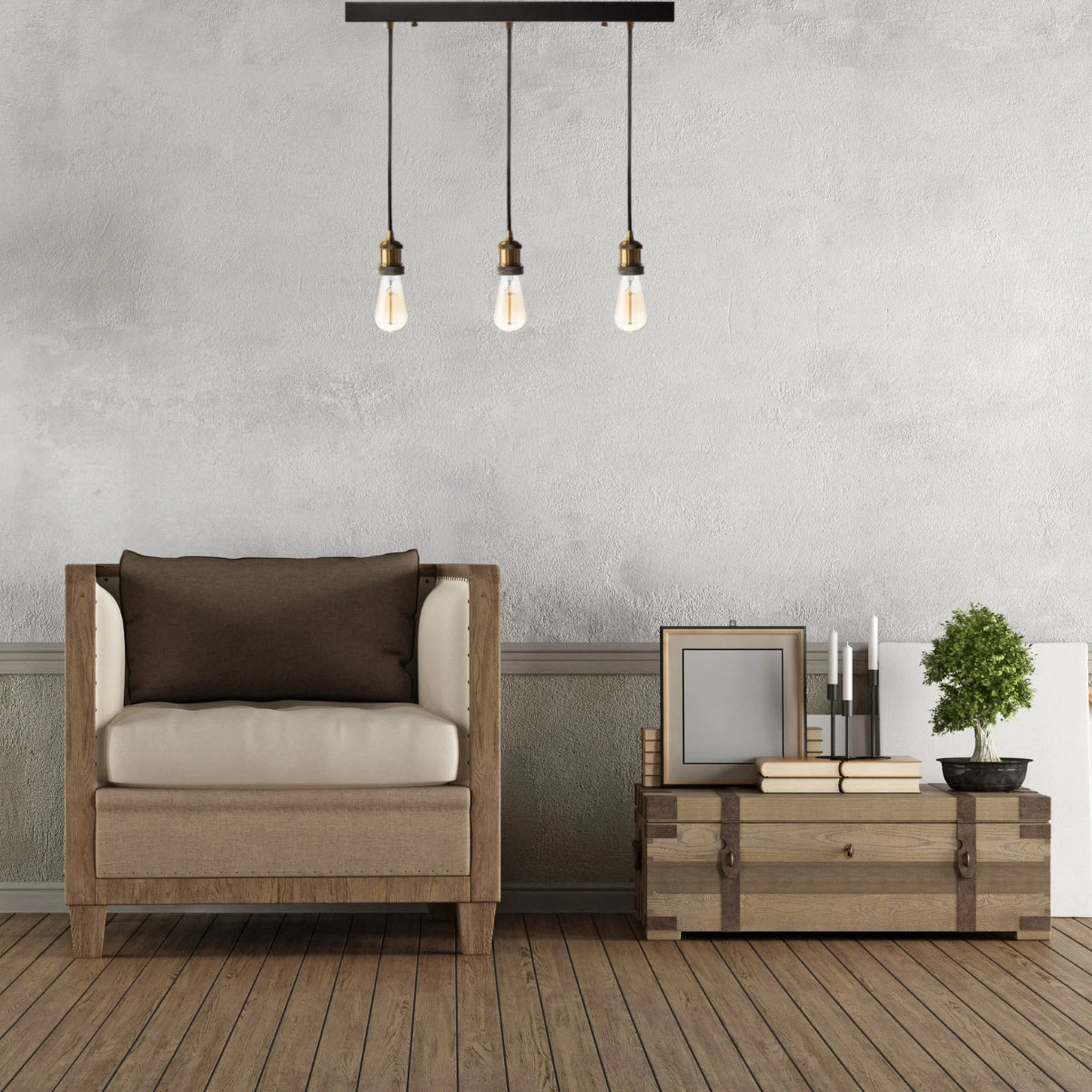 Triple Vintage Pendant Lamp - Black